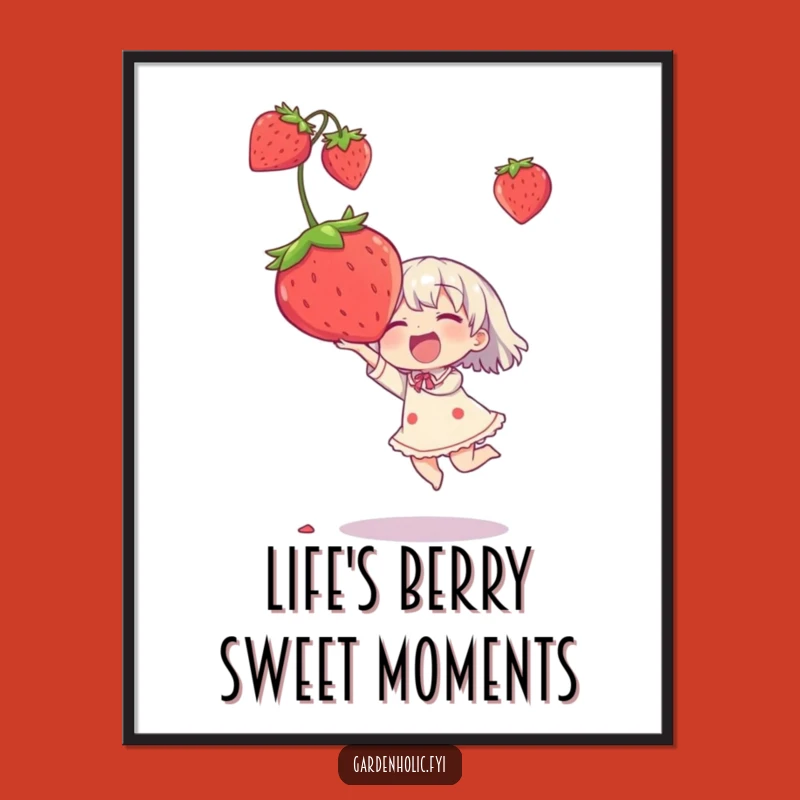 Funny Free Printable Wall Art: Joyful Strawberry Catch - Downloadable Decor for a Sweet Space