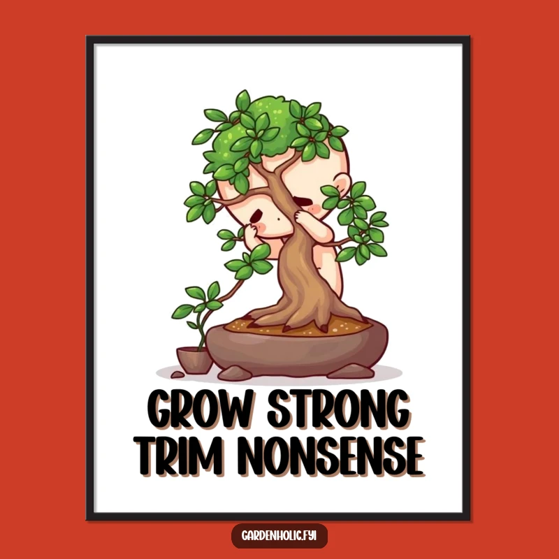 Funny Free Printable Wall Art: Focused Character Pruning Bonsai, Downloadable Zen Art!