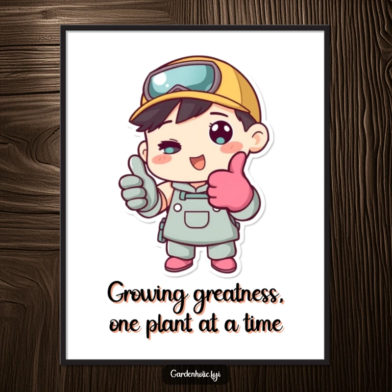 Funny Free Printable Wall Art depicting a character in gardening gloves proudly giving a thumbs up.