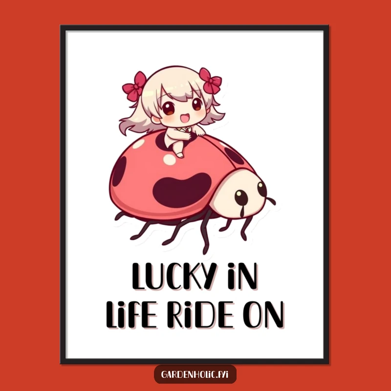 Free Printable Wall Art: Funny Ladybug Rider Character for Whimsical Garden Decor