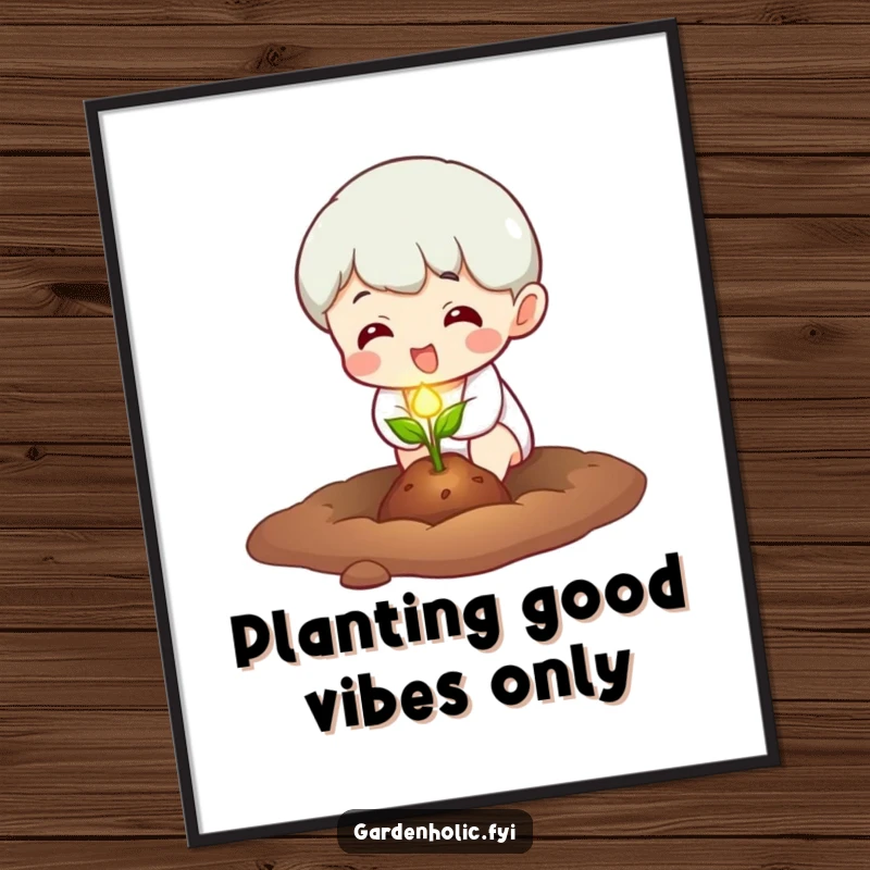Funny Free Printable Wall Art depicting a character excitedly planting a tiny, glowing seed, inspiring growth and creativity.