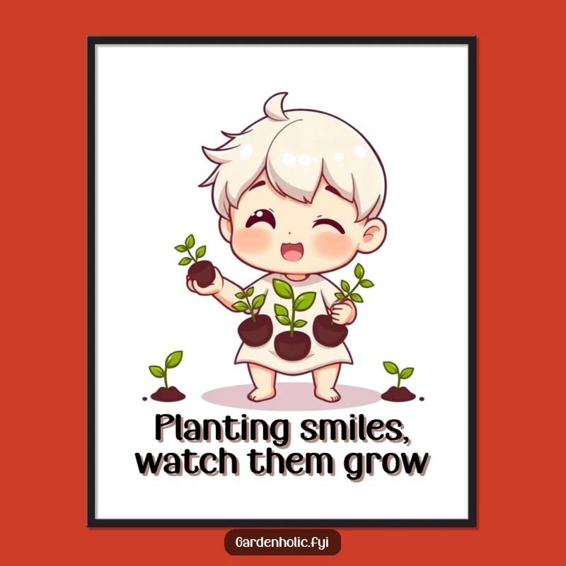 Funny Free Printable Wall Art: Gardener Juggling Seedlings Nature Downloadable Decor