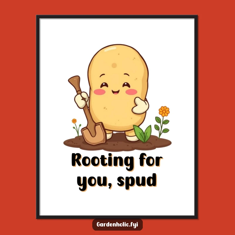 Free Printable Funny Art: Happy Potato Gardener Digging Enthusiastically Downloadable Decor