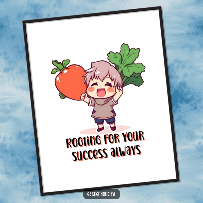 Funny Free Printable Wall Art: Cheerful character excitedly holds up a colossal, vividly colored vegetable, bringing joy.