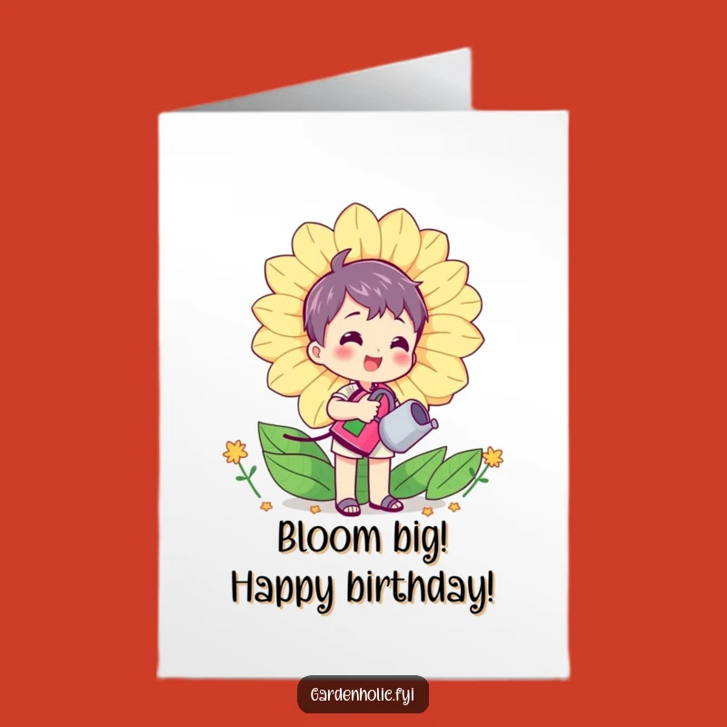 Free Printable Birthday Card: Funny Flower Watering Downloadable for Joyful Wishes