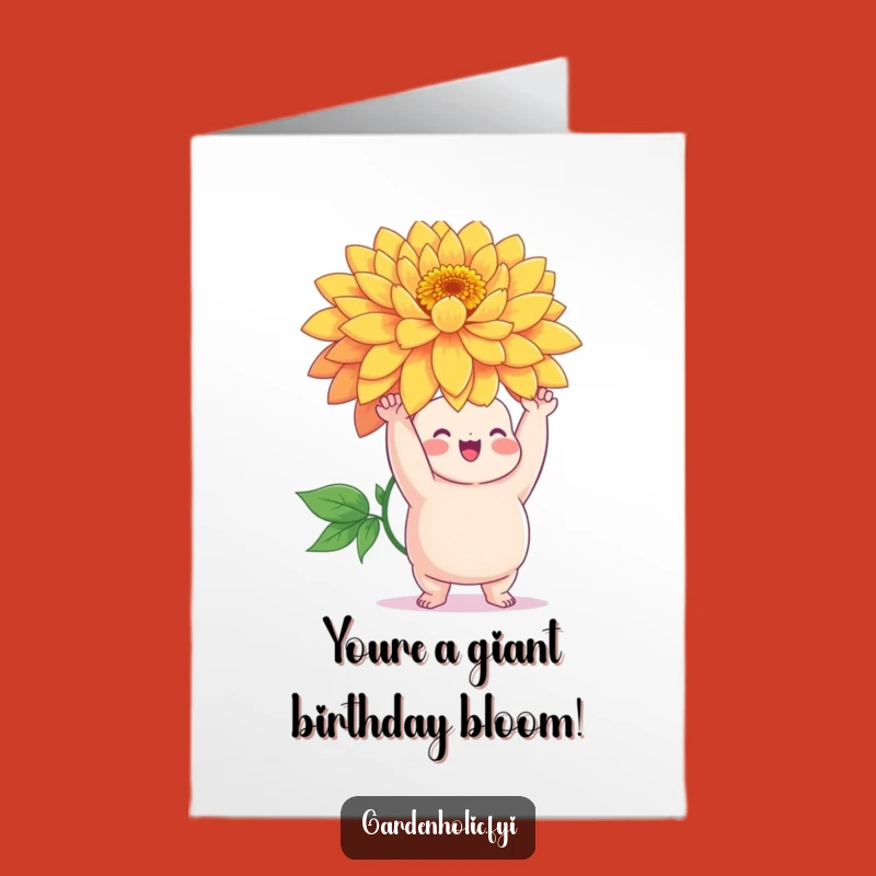 Free Printable Birthday Card: Funny Chubby Character Holding Flower, Celebrate Big Wishes!