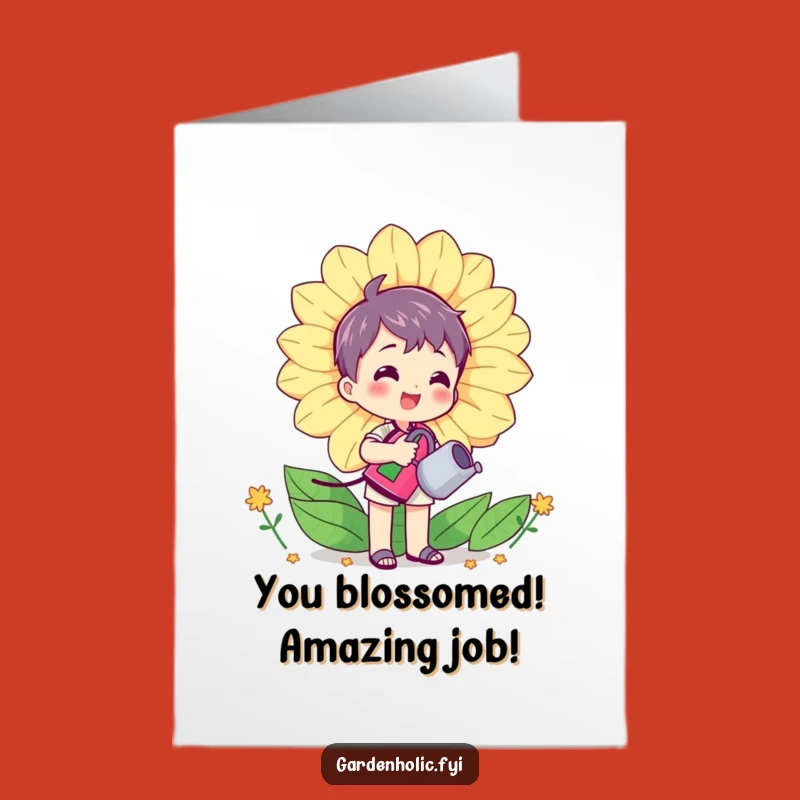Free Printable Congrats Card: Funny Flower Watering Downloadable for Blooming Success