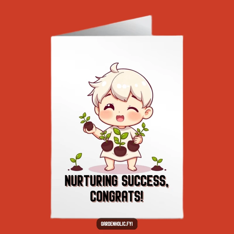 Free Printable Congrats: Gardener Juggling Seedlings Card Downloadable Gift