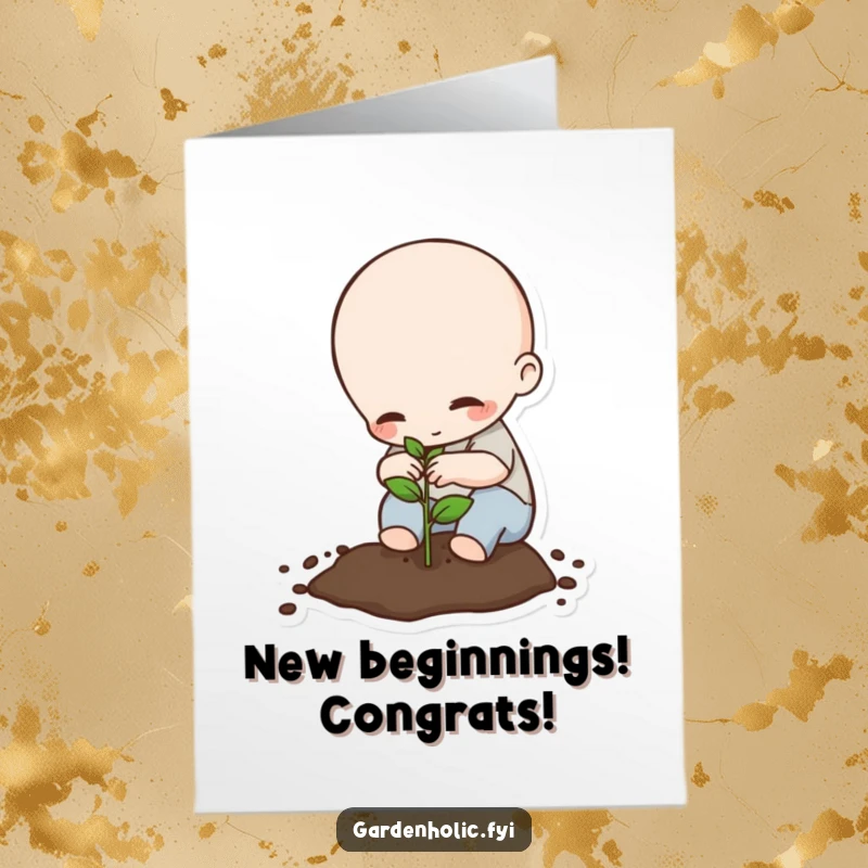 Funny Free Printable Congratulations Card: Tiny being carefully planting a seed, representing the start of something great.