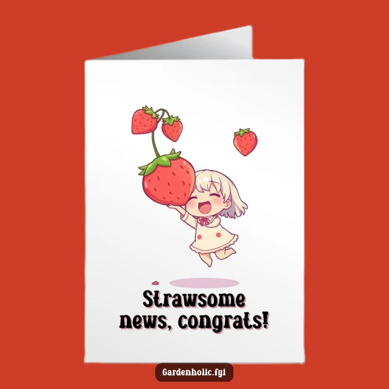 Congrats Free Printable Card: Joyful Strawberry Catch for Your Big Win - Downloadable