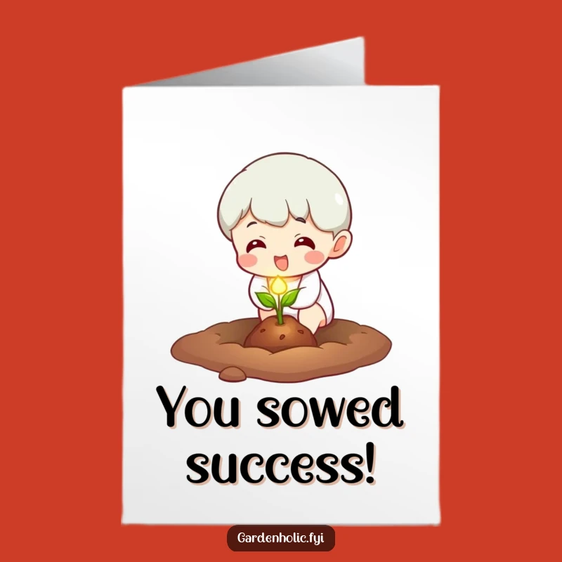 Free Printable Congrats Card: Glowing Seed Planting Character, Encouraging Downloadable Greeting for New Beginnings