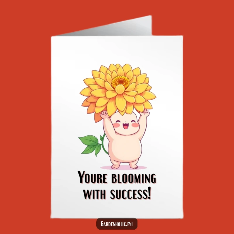 Free Printable Congrats Card: Funny Chubby Character with Flower, Celebrate Grand Achievements!