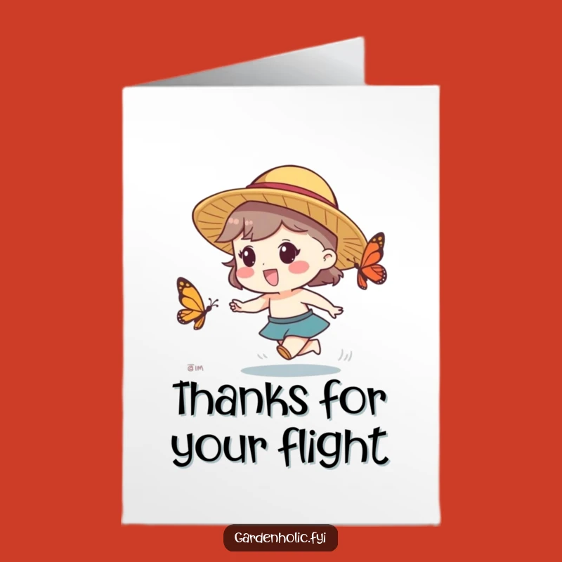 Thank You Free Printable Card: Straw Hat Pal Chasing Gratitude - Funny Download