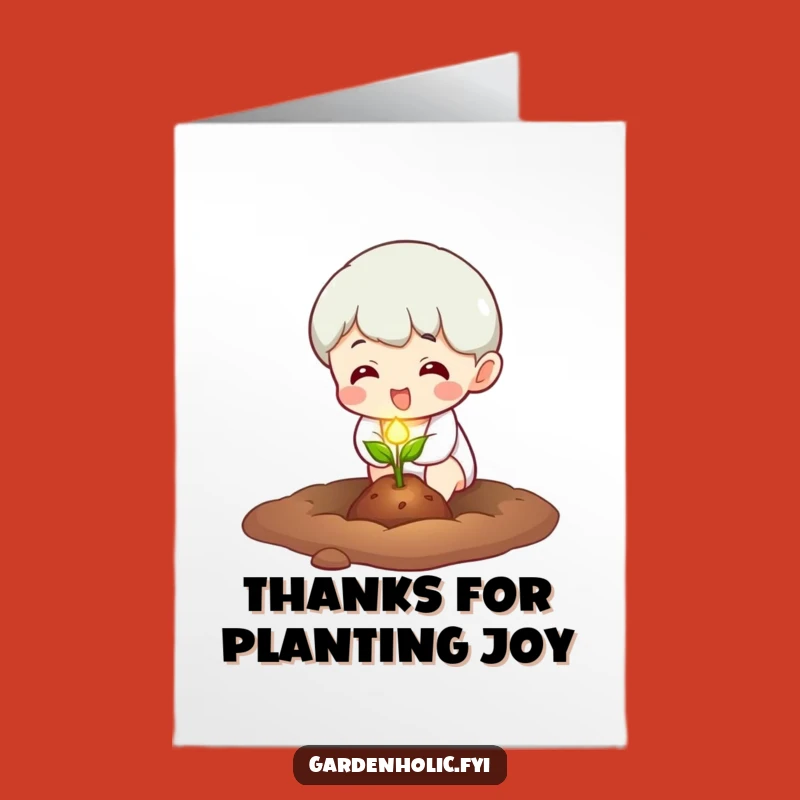 Free Printable Thank You Card: Glowing Seed Planting Character, Heartfelt Downloadable Greeting of Gratitude