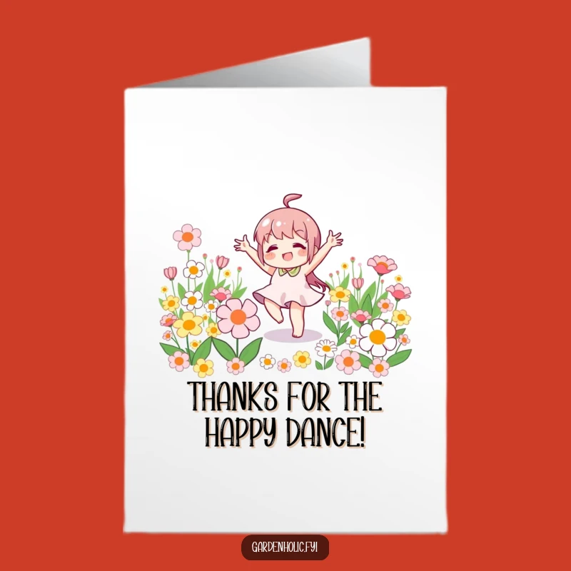 Free Printable Thank You Card: Funny Little Character Dancing, Blooming Gratitude!