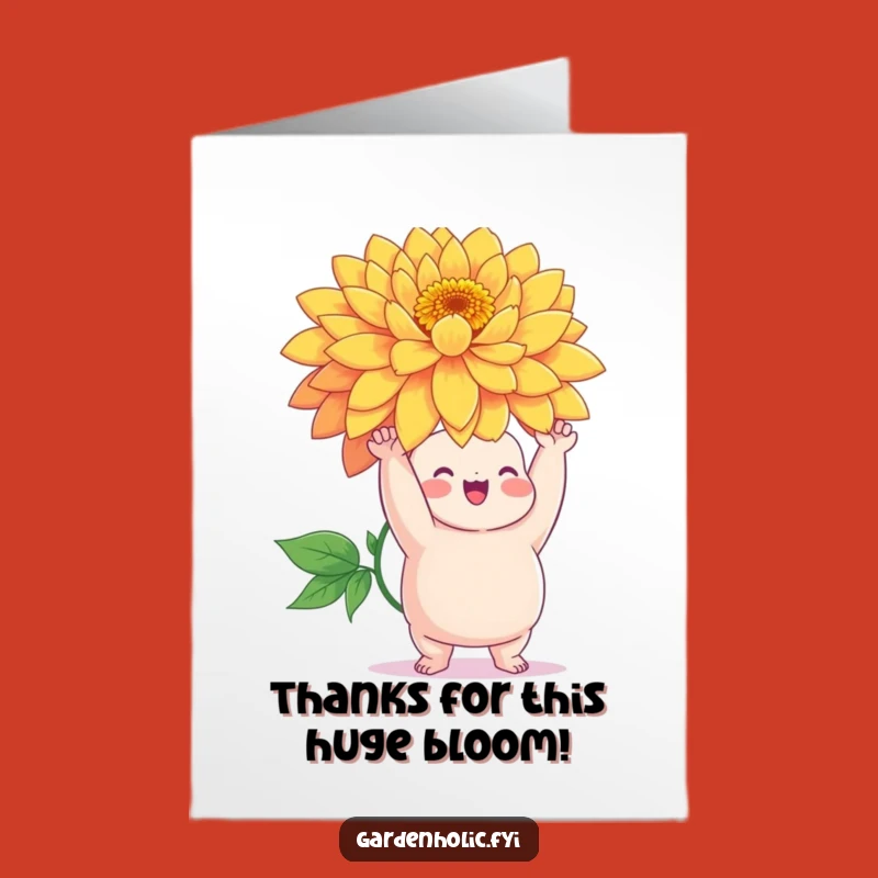 Free Printable Thank You Card: Funny Chubby Character with Flower, Grateful for You!