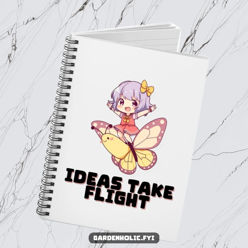 Funny Notebook: Character joyfully balancing on a playful butterfly, perfect for journaling and capturing whimsical, humorous thoughts.