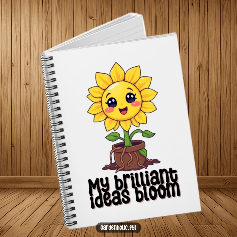 Funny Sunflower Notebook: Character Enthusiastically Digging Roots into a Tiny Pot, Humorous Stationery for Garden Fans