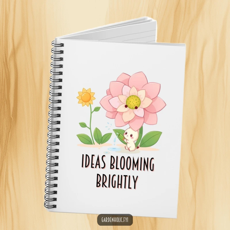 Funny Notebook: Small creature happily watering a giant blooming flower, perfect for journaling garden plans and notes, a charming funny gift.