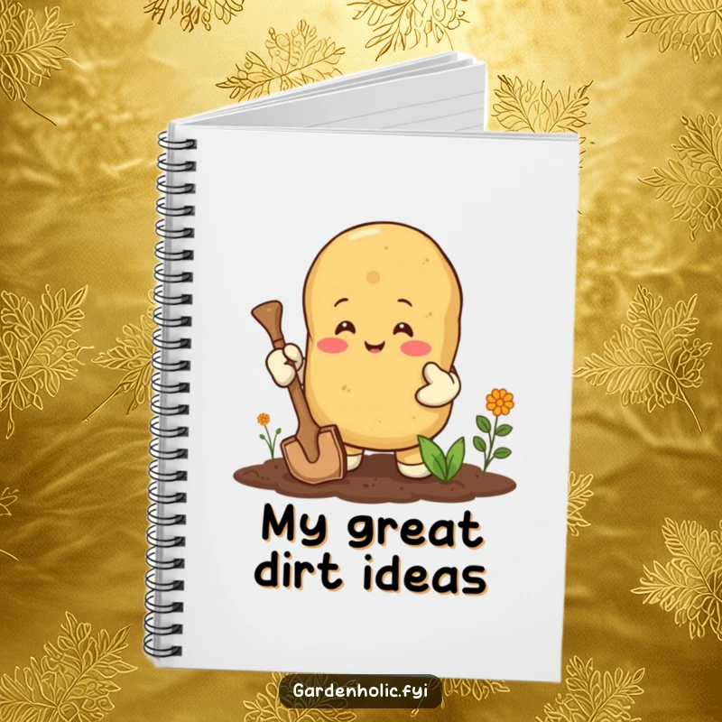 Funny notebook: A happy potato in gardening gloves digging enthusiastically, perfect for journaling and funny gift ideas.