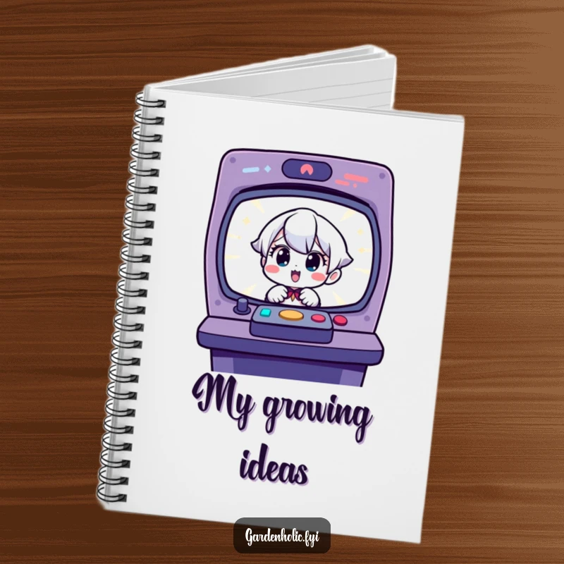 Funny notebook: Charming character looking surprised and delighted at a sprouting seedling, for garden notes.