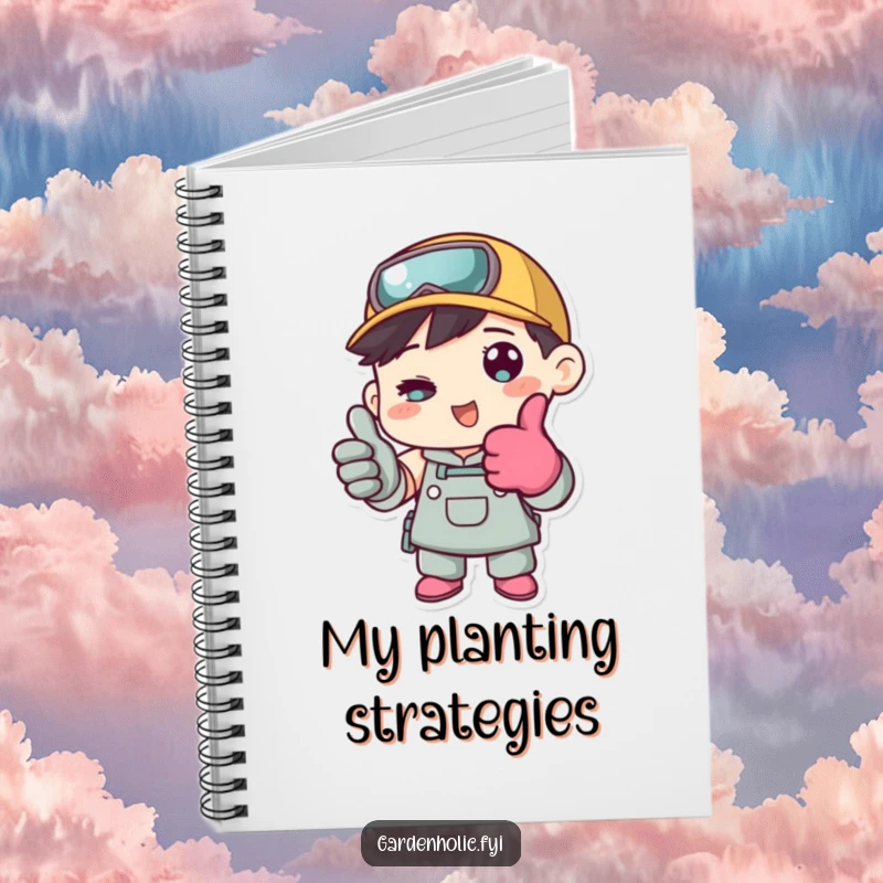 Funny notebook with a character in gardening gloves giving a thumbs up, ideal for jotting down gardening notes and plans.