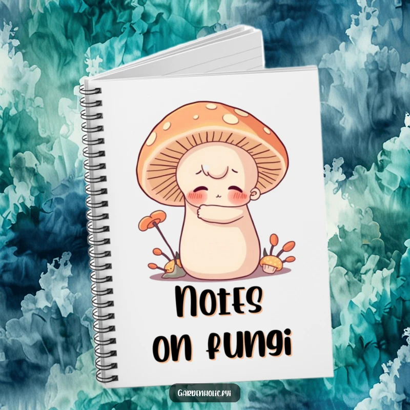Funny Notebook: Character with rosy cheeks hugging a giant, soft mushroom, perfect for journaling and capturing cozy, humorous thoughts.