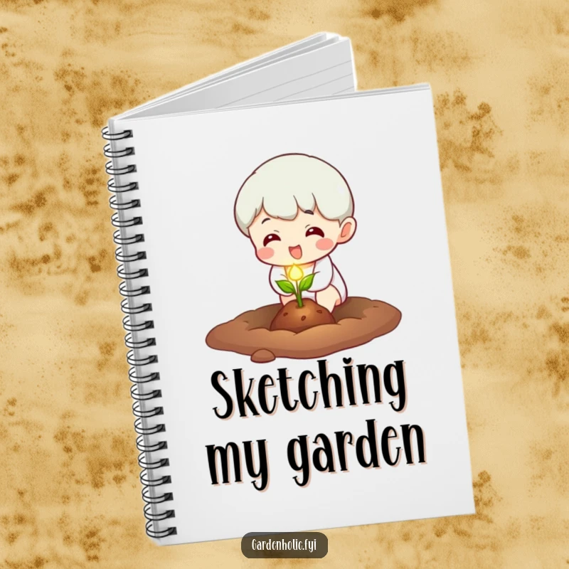 Funny Notebook: Character excitedly planting a tiny, glowing seed, perfect for journaling and capturing luminous, humorous ideas.