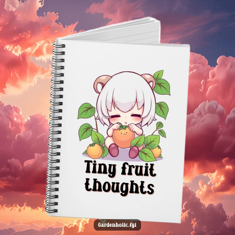 Funny notebook: Cute character intensely focused, gently tending to a tiny fruit, for garden notes.