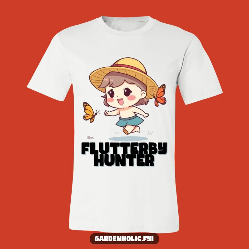 Funny Butterfly Chase T-Shirt - Straw Hat Fun, Playful Character, Great Funny Gift!