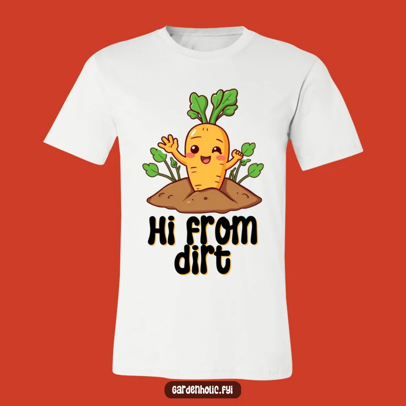Funny Carrot T-Shirt: Joyful Wave from Soil, Hilarious Garden Humor Tee