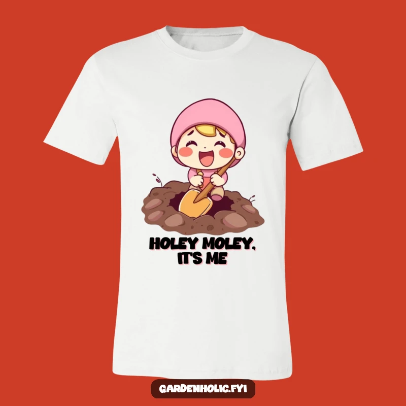 Funny Digging T-Shirt: Excited Character with Small Shovel, Great Humorous Tee