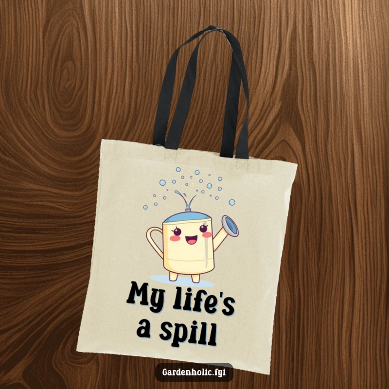 Funny Watering Can Tote Bag: A proud character showering tiny sparkling droplets, perfect for shopping.